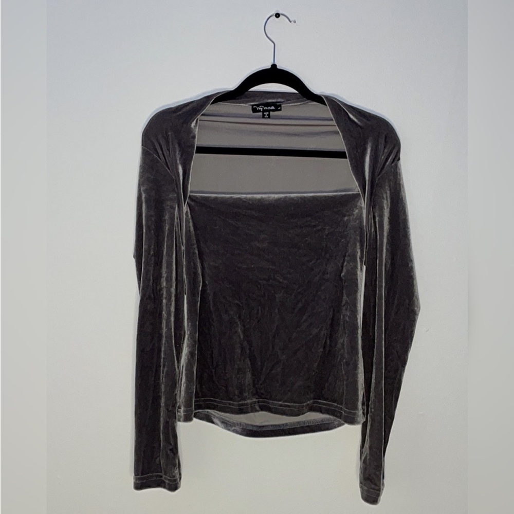 Gray Off The Shoulder Fitted Velvet Women’s Top